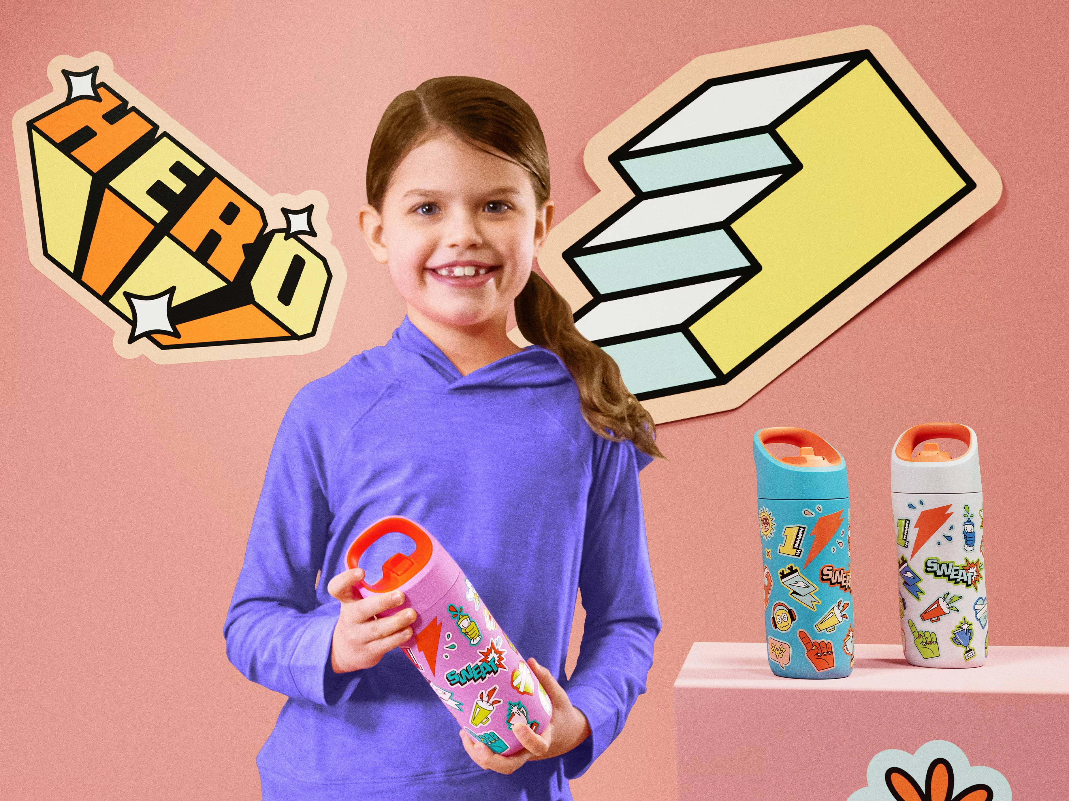 Kids Pink Stainless Steel Water Bottle (12 oz)